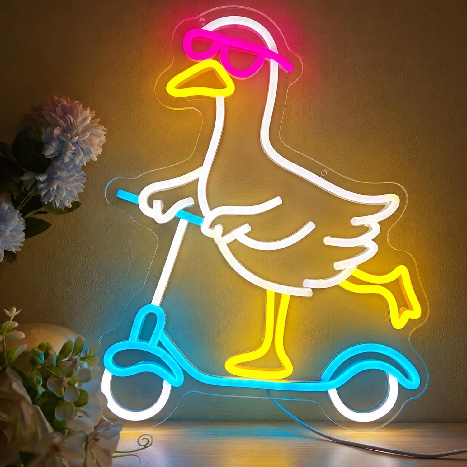 Neon Sign Party - アヒルのネオンサイン。クールな動物モチーフのLEDライト。ゲームルーム、バー、趣味の部屋、寝室、パーティー、家庭の装飾に。動物好きの方へのプレゼントにも最適。ナイトライトとしても使用可能。