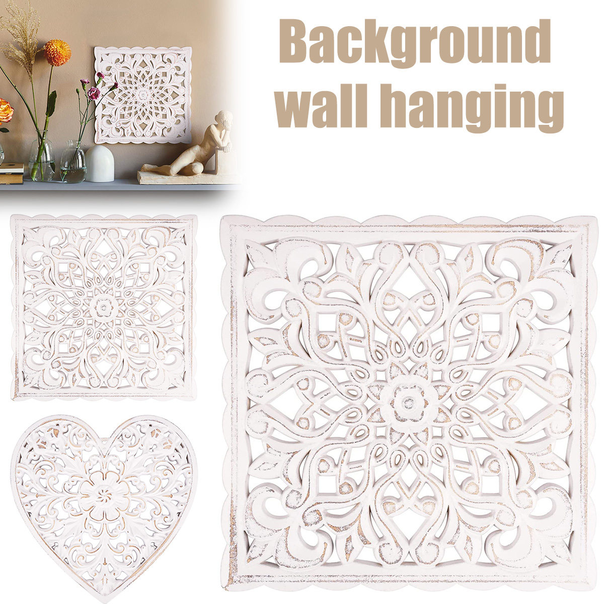Flower Wall Panel - 木製壁装飾花中空彫刻壁パネル吊り装飾素朴な壁アート彫刻家の壁飾り廊下寝室用
