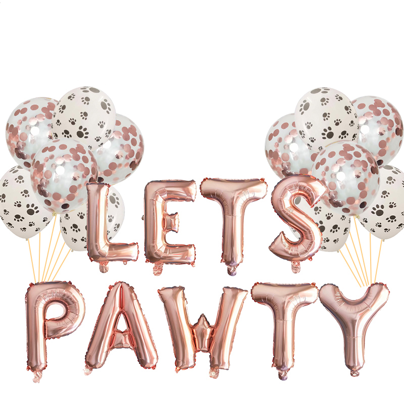 Let'S Party Event Supply - 1 セットペット犬の誕生日テーマパーティー LETS PAWTY レターホイルバルーン装飾セット女の子男の子お祝い雰囲気パーティー用品