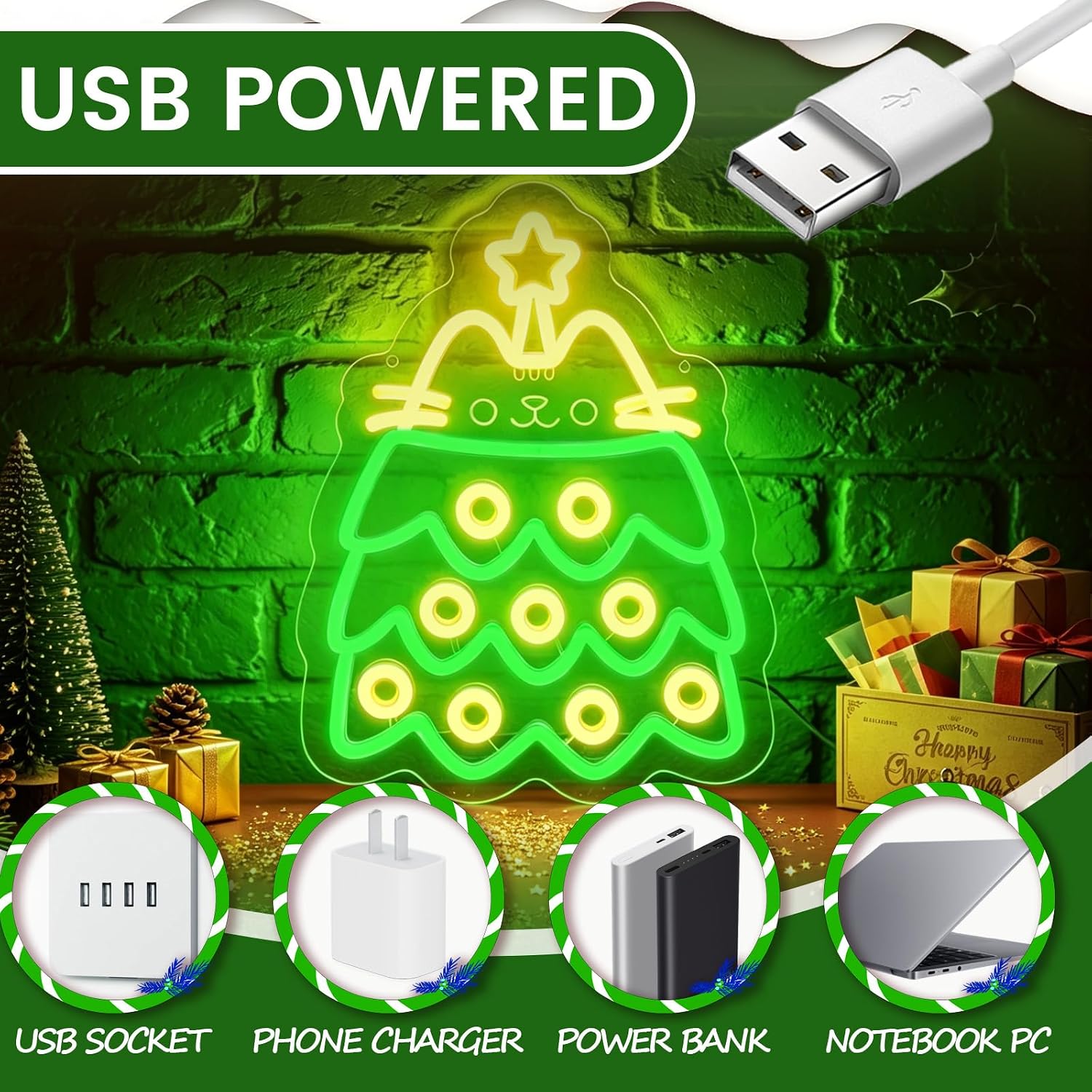 クリスマスツリー型LEDネオンサイン。USB電源で、自宅、寝 - Neon Sign Party のレビューと価格