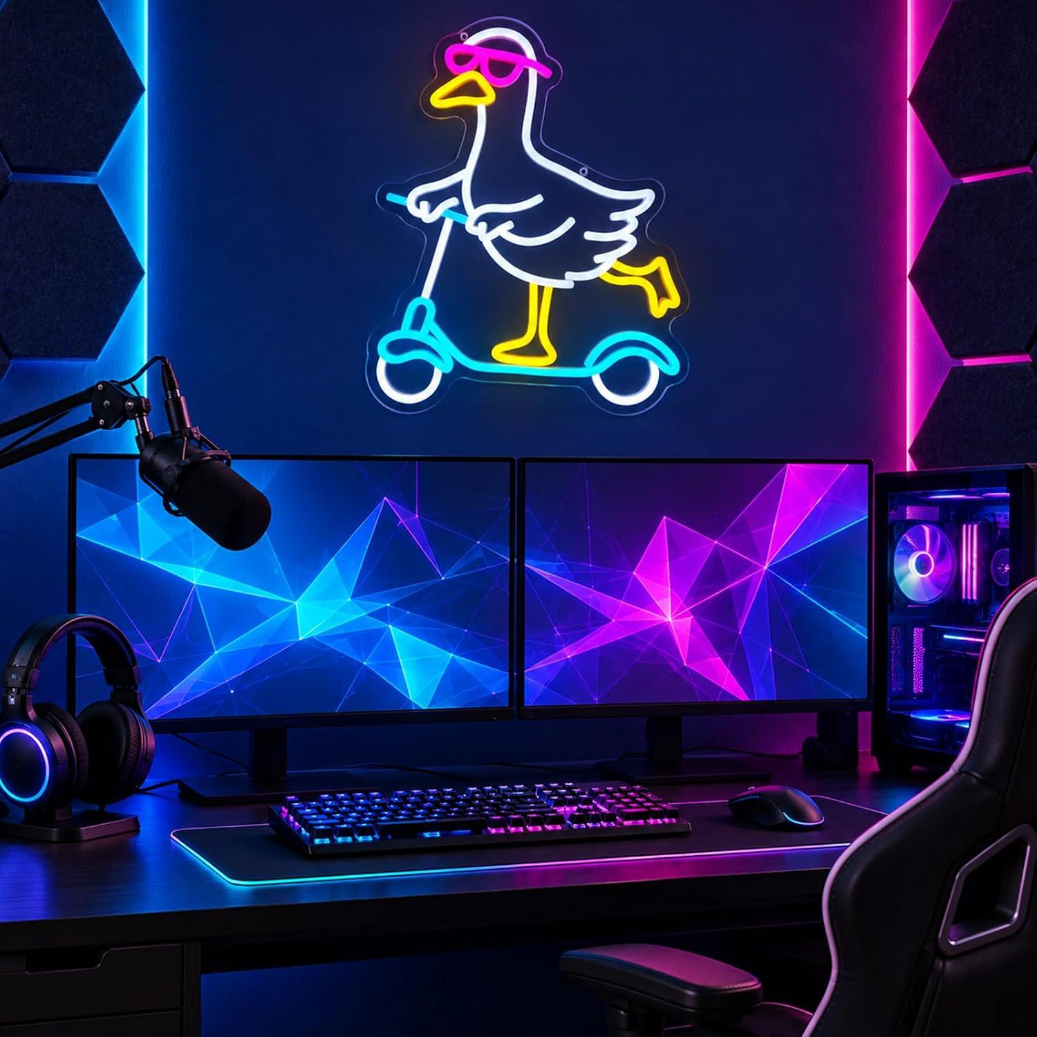 アヒルのネオンサイン。クールな動物モチーフのLEDライト。ゲ - Neon Sign Party のレビューと価格