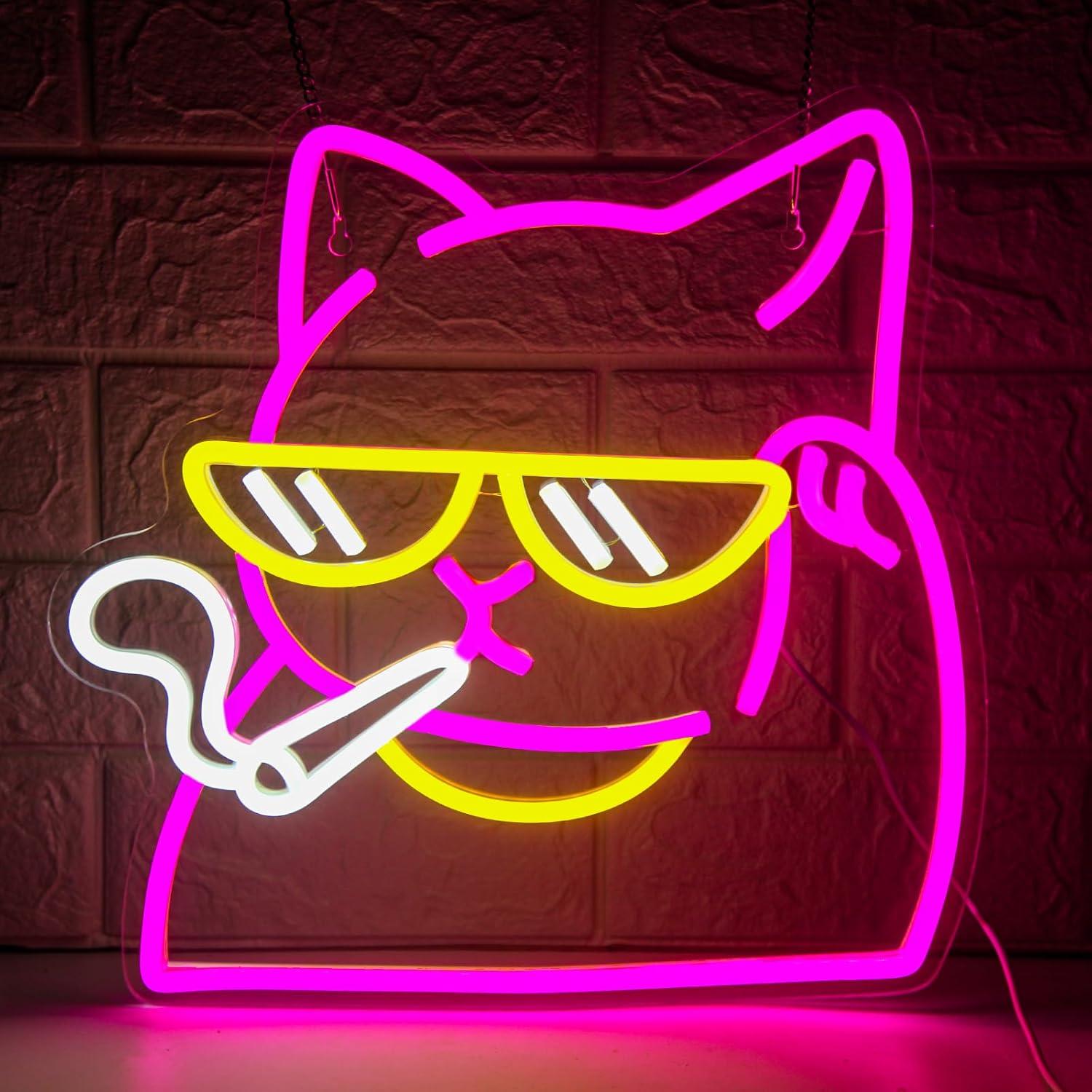 「喫煙猫」のネオンサイン。USB電源式のLEDネオンライトで - Neon Sign Party のレビューと価格