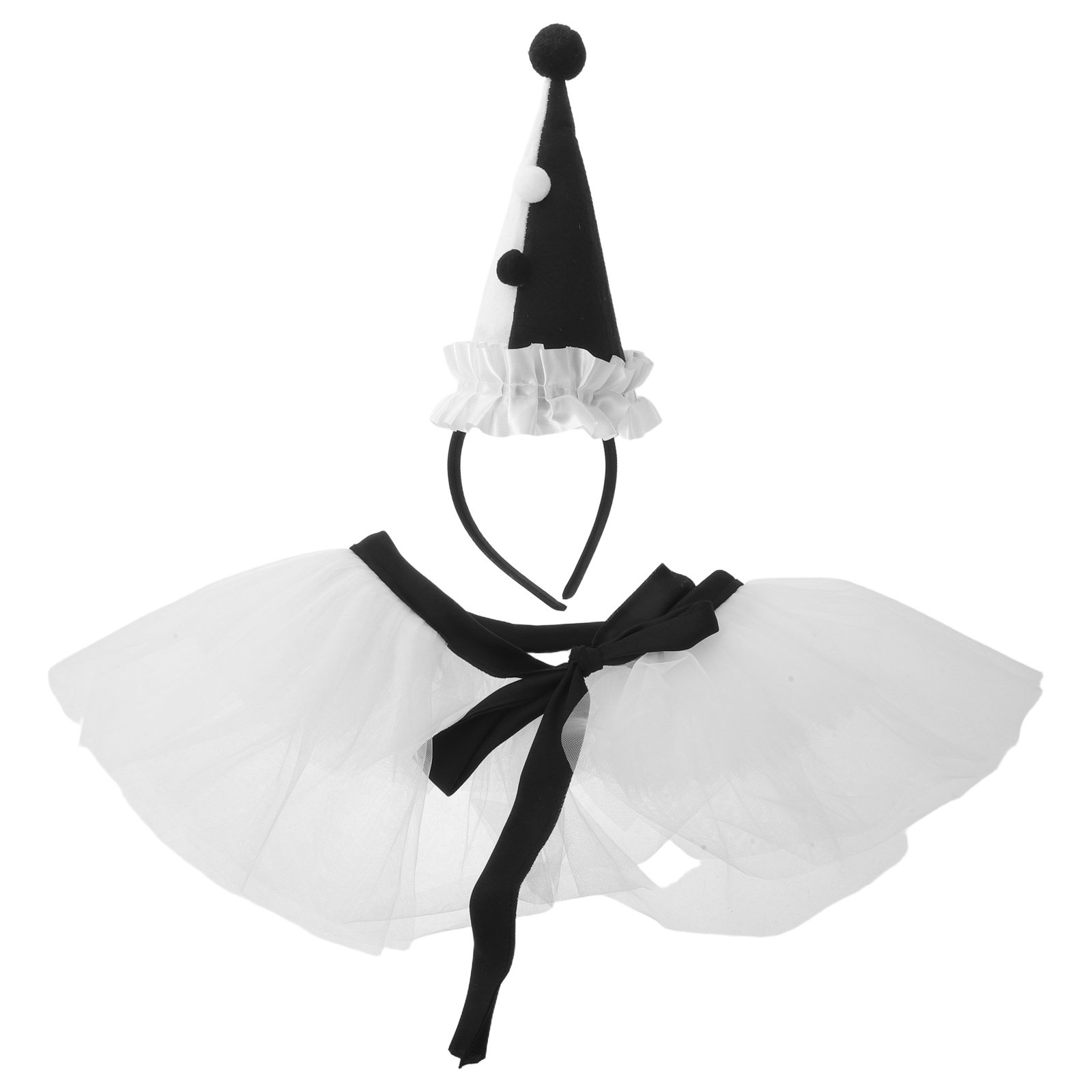 1組のピエロの仮装セット。円錐形の帽子、水玉模様の襟、ケープ - Party Hat Cone のレビューと価格